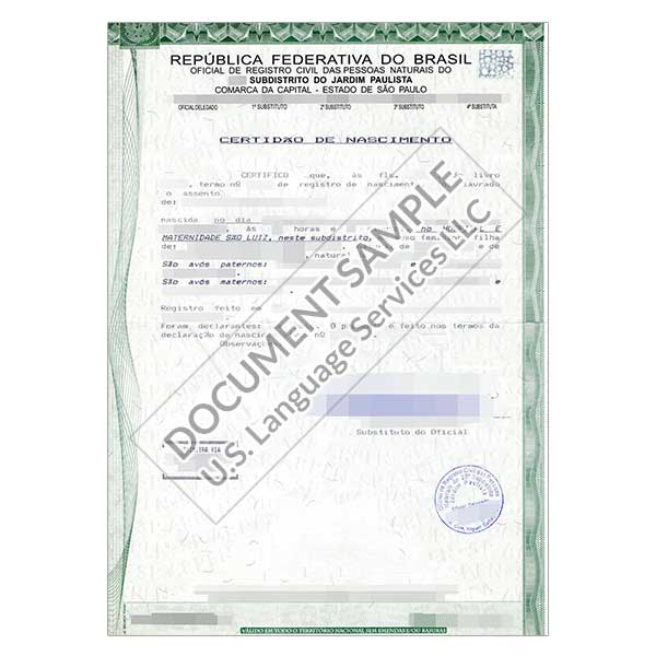 Birth Certificate from Brazil