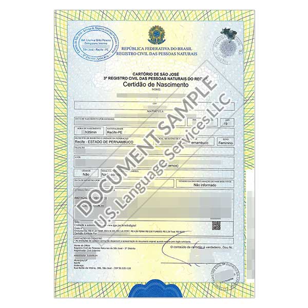 Birth Certificate from Brazil