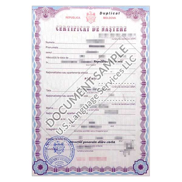 Birth Certificate from Moldova