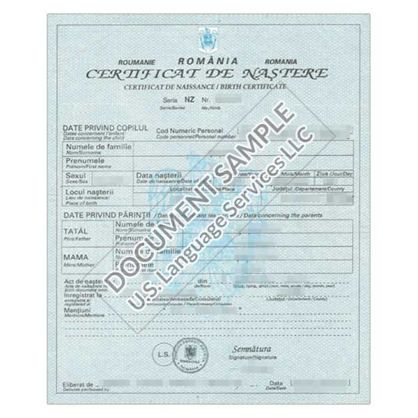 Birth Certificate from Romania