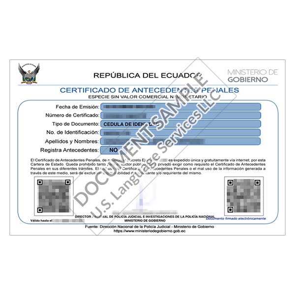 Criminal Record Certificate from Ecuador
