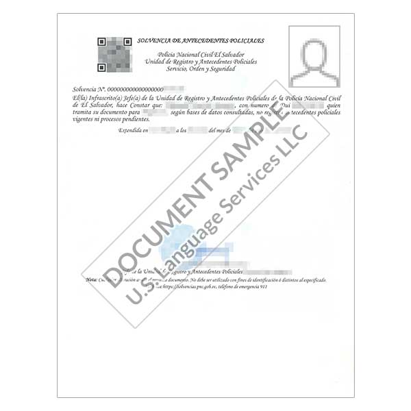 Criminal Record Certificate from El Salvador