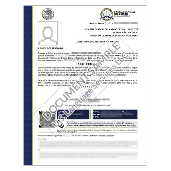 Criminal Record Certificate from Mexico