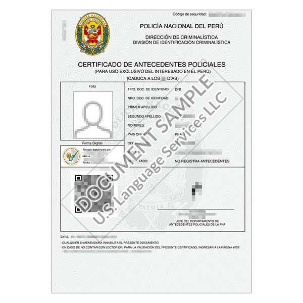 Criminal Record Certificate from Peru