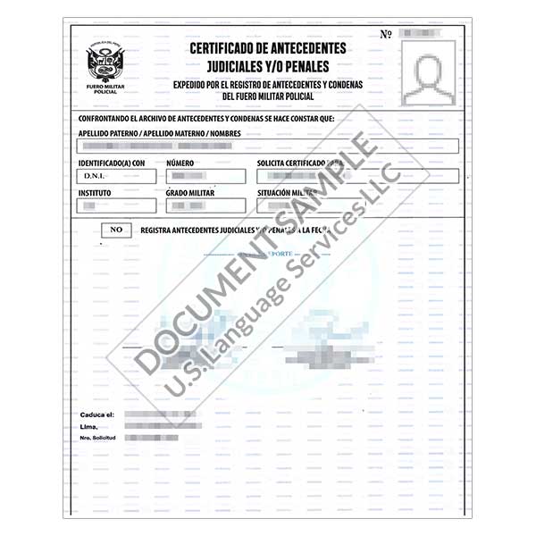 Criminal Record Certificate from Peru