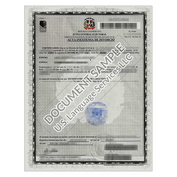 Divorce Certificate from Dominican Republic