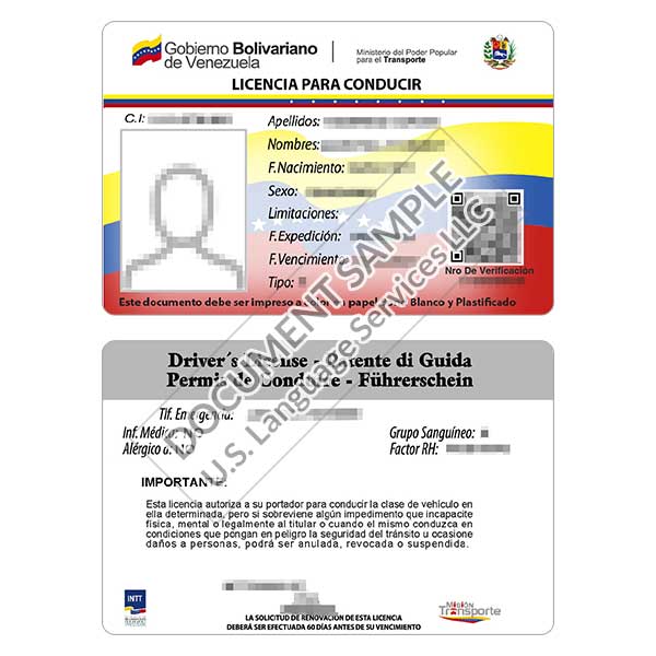 Drivers License from Venezuela