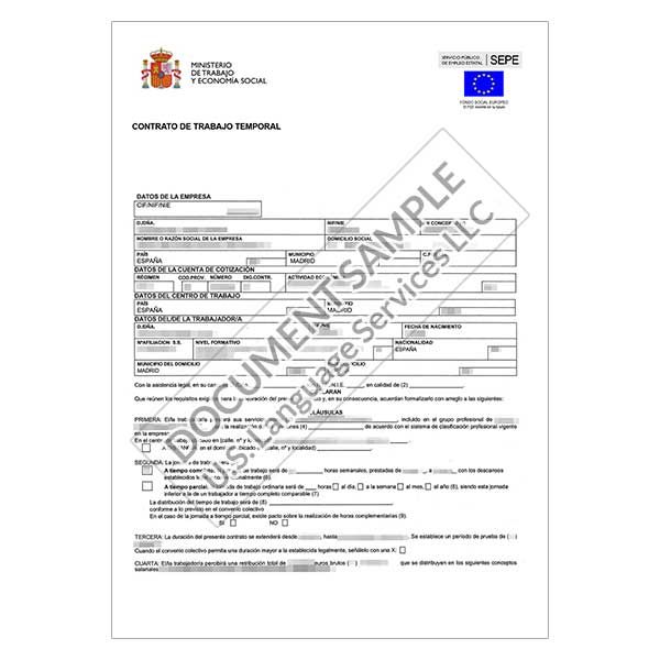 Employment Contract from Spain
