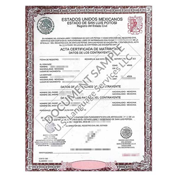Marriage Certificate from Mexico