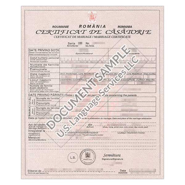 Marriage Certificate from Romania