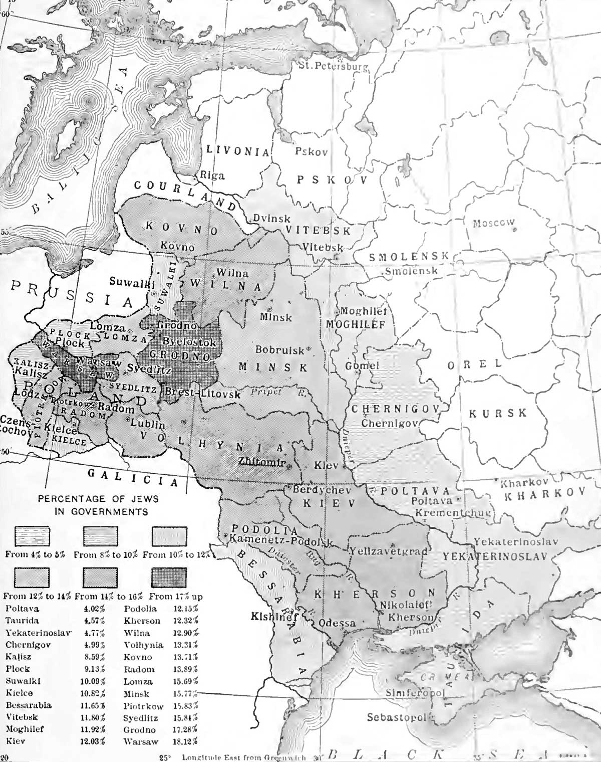 Map - Percentage of Jews in the Pale of Settlement and Congress Poland