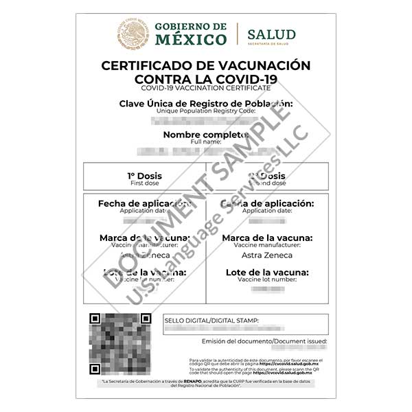 Vaccination Certificate from Mexico