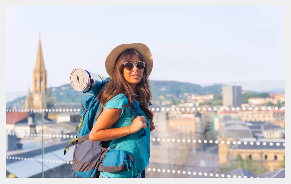 Backpacker traveling with backpack Backpacker traveling with backpack