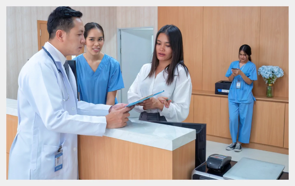 Hospital reception medical staff
